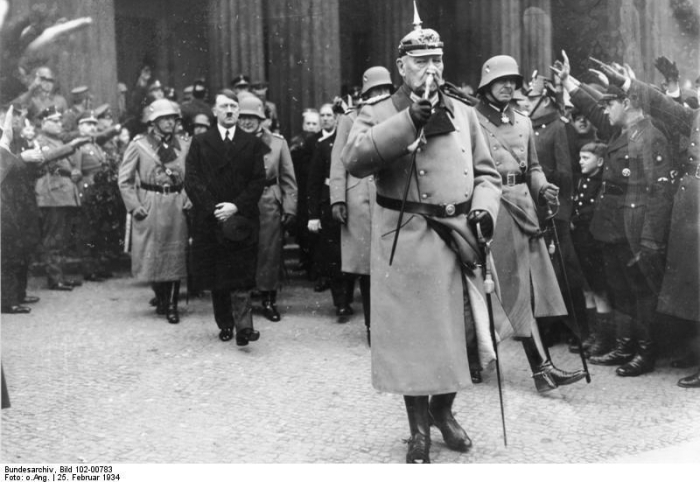 Hindenburg and Hitler during the national day of mourning – Feb 25, 1934 from the German Federal Archive